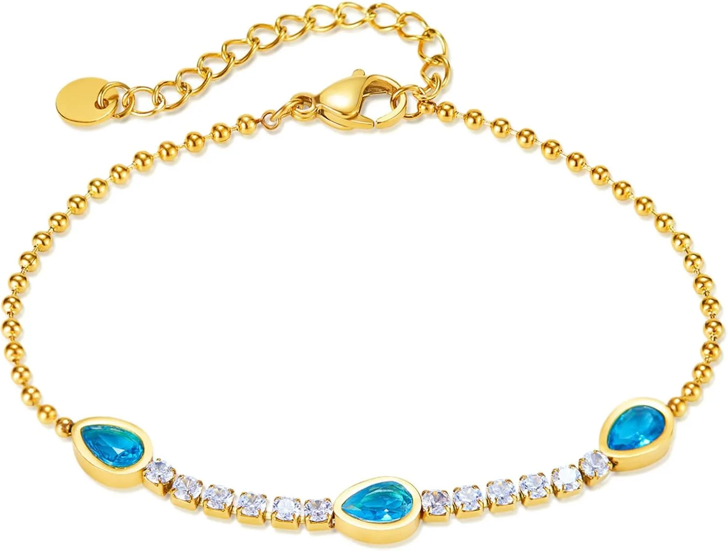 Fashion 18K Gold Plated Stainless Steel Cubic Zirconia Chain Bracelet Adjustable Beads Link Bracelet