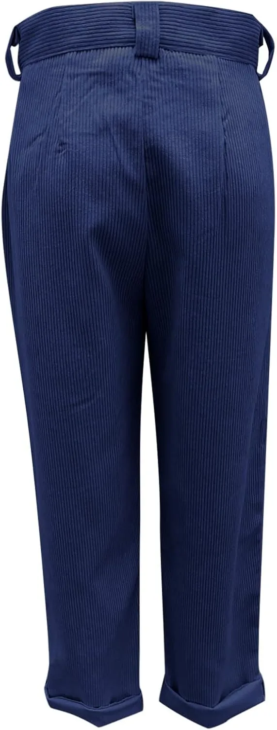 Febecool Cargo Pants Women High Waist Casual Pants Solid Color Corduroy Loose Straight Leg Trousers Women