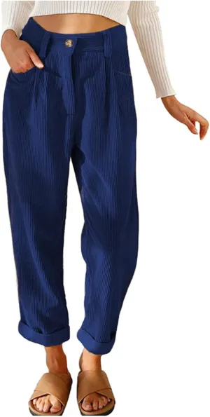 Febecool Cargo Pants Women High Waist Casual Pants Solid Color Corduroy Loose Straight Leg Trousers Women