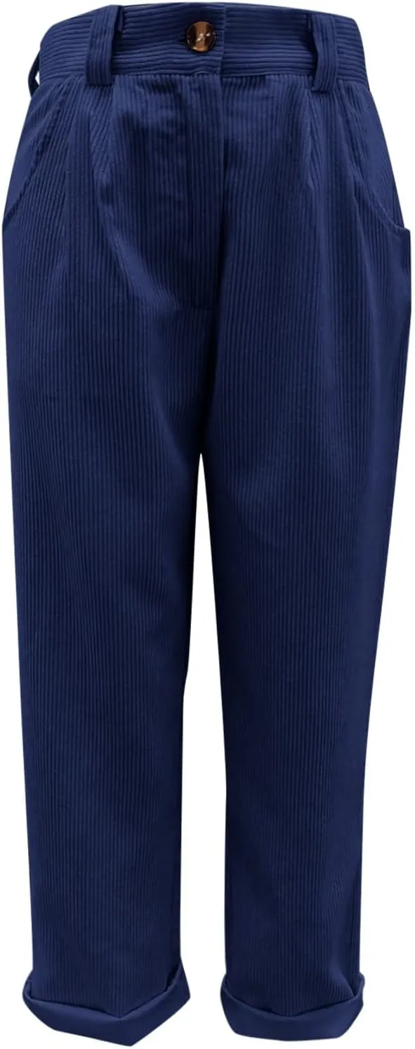 Febecool Cargo Pants Women High Waist Casual Pants Solid Color Corduroy Loose Straight Leg Trousers Women