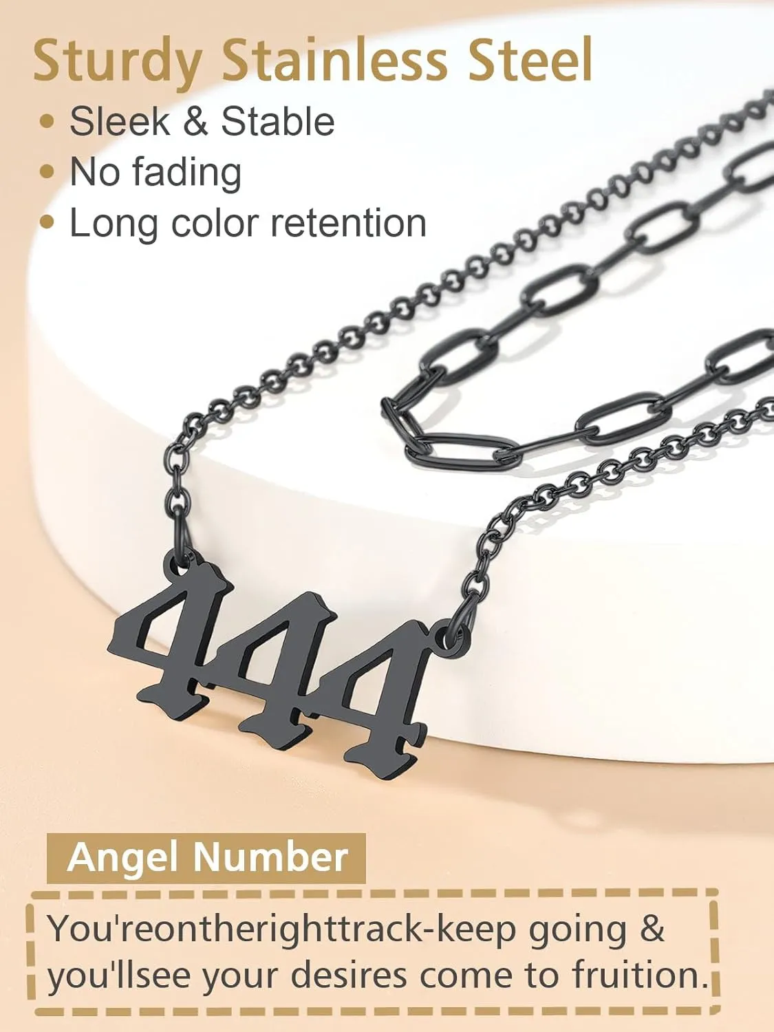 FindChic Angel Number Paperclip Chain Layered Necklaces for Women Stainless Steel/Gold Plated/Black 222 444 888 999 Lucky Number/Custom Name Choker Necklaces, with Gift Box