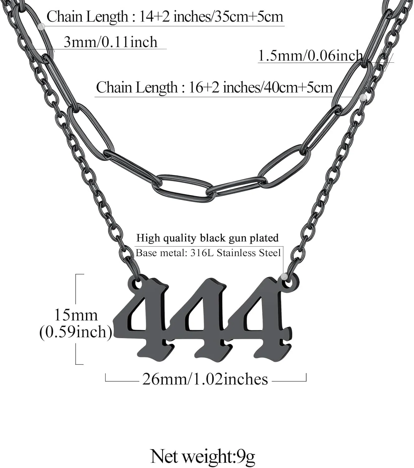 FindChic Angel Number Paperclip Chain Layered Necklaces for Women Stainless Steel/Gold Plated/Black 222 444 888 999 Lucky Number/Custom Name Choker Necklaces, with Gift Box