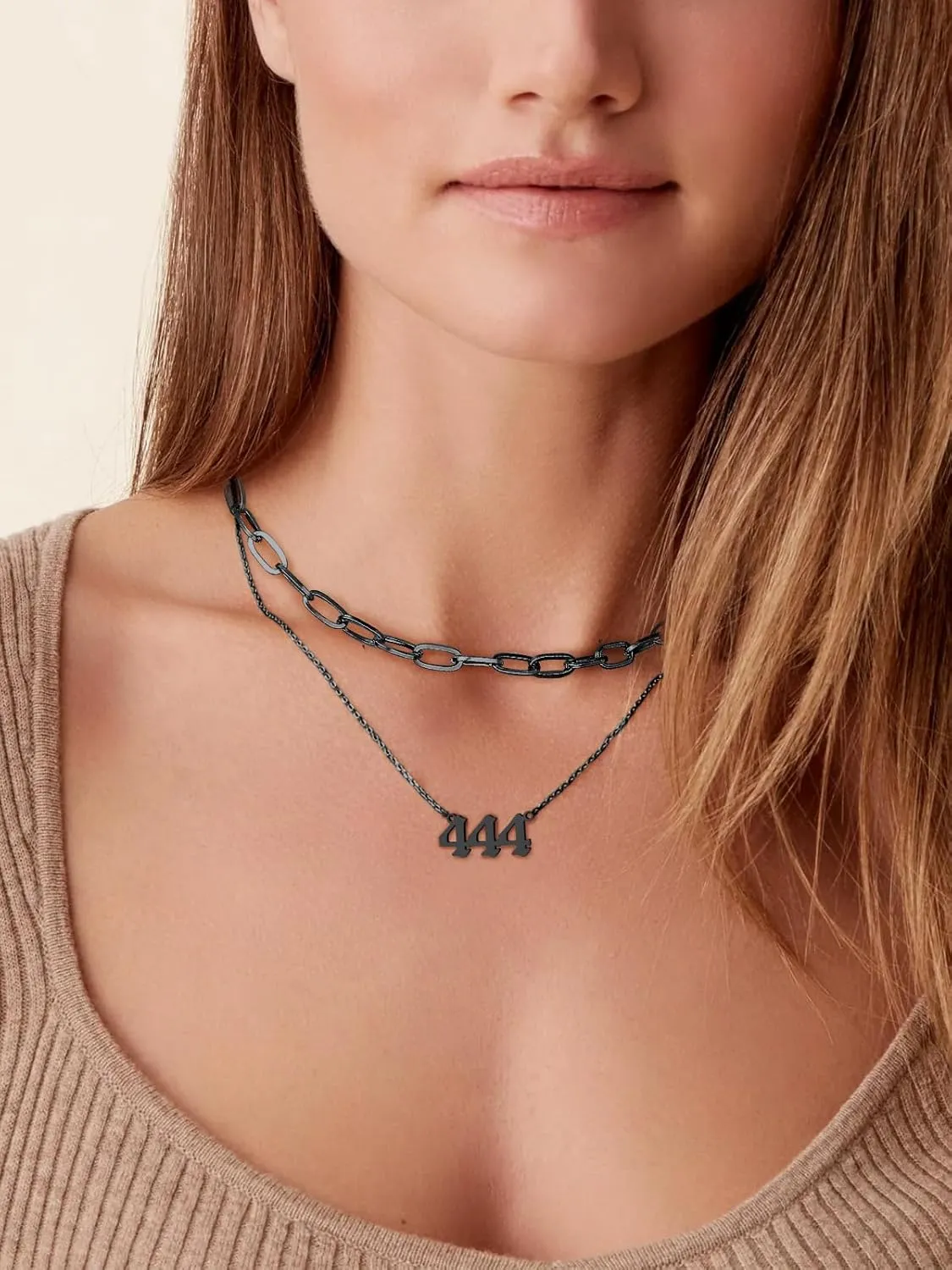 FindChic Angel Number Paperclip Chain Layered Necklaces for Women Stainless Steel/Gold Plated/Black 222 444 888 999 Lucky Number/Custom Name Choker Necklaces, with Gift Box