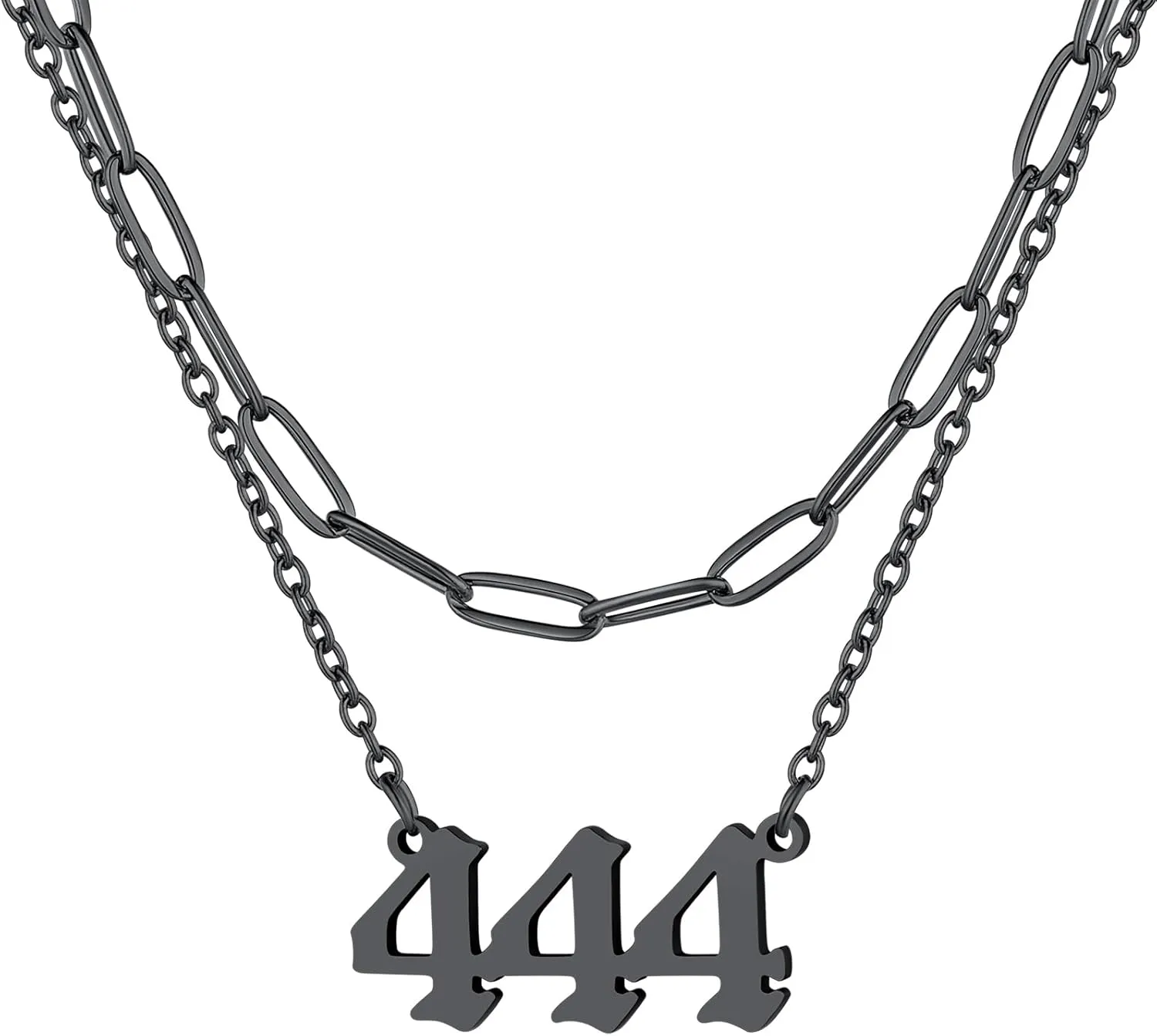 FindChic Angel Number Paperclip Chain Layered Necklaces for Women Stainless Steel/Gold Plated/Black 222 444 888 999 Lucky Number/Custom Name Choker Necklaces, with Gift Box