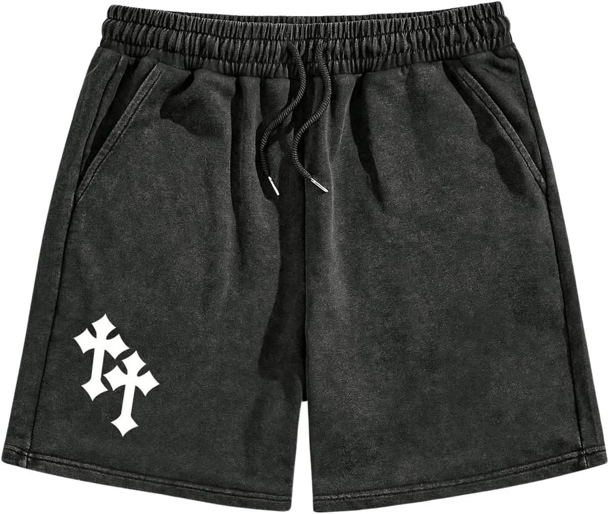 Floerns Men's Graphic Print Drawstring Waist Track Shorts Grunge Streetwear Shorts