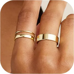 Florideco 3 PCS 14K Gold Filled Band Rings for Women Gold Stacking Stackable Band Thin Gold Thumb Pinky Finger Ring Non Tarnish Comfort Fit 1.5mm 3mm 6.5mm