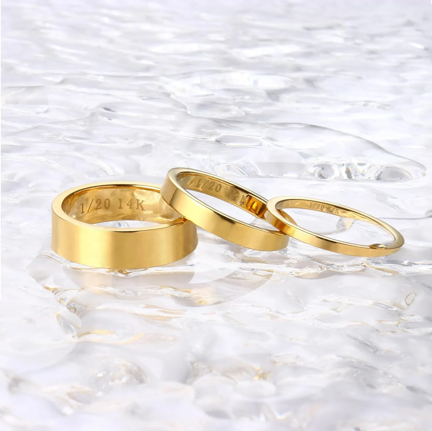 Florideco 3 PCS 14K Gold Filled Band Rings for Women Gold Stacking Stackable Band Thin Gold Thumb Pinky Finger Ring Non Tarnish Comfort Fit 1.5mm 3mm 6.5mm