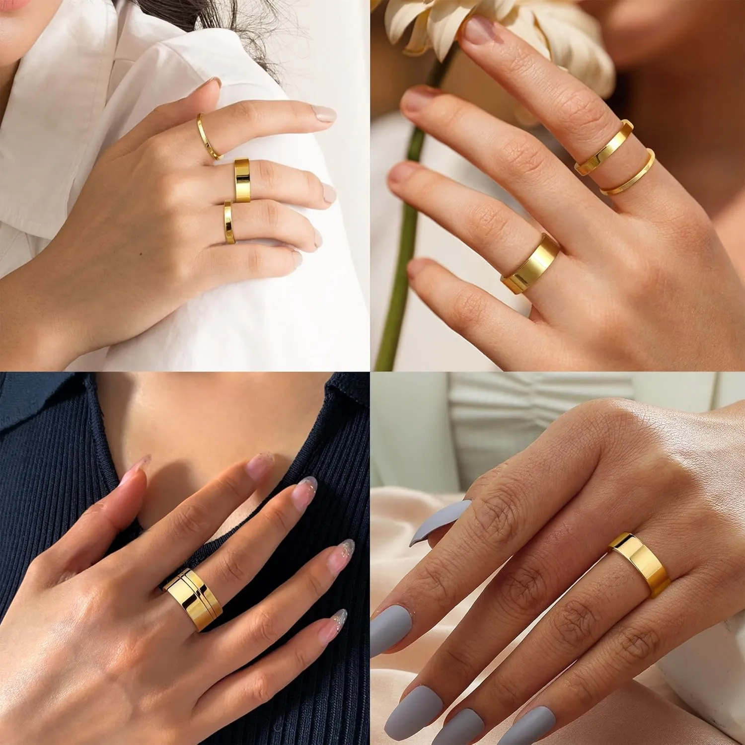 Florideco 3 PCS 14K Gold Filled Band Rings for Women Gold Stacking Stackable Band Thin Gold Thumb Pinky Finger Ring Non Tarnish Comfort Fit 1.5mm 3mm 6.5mm