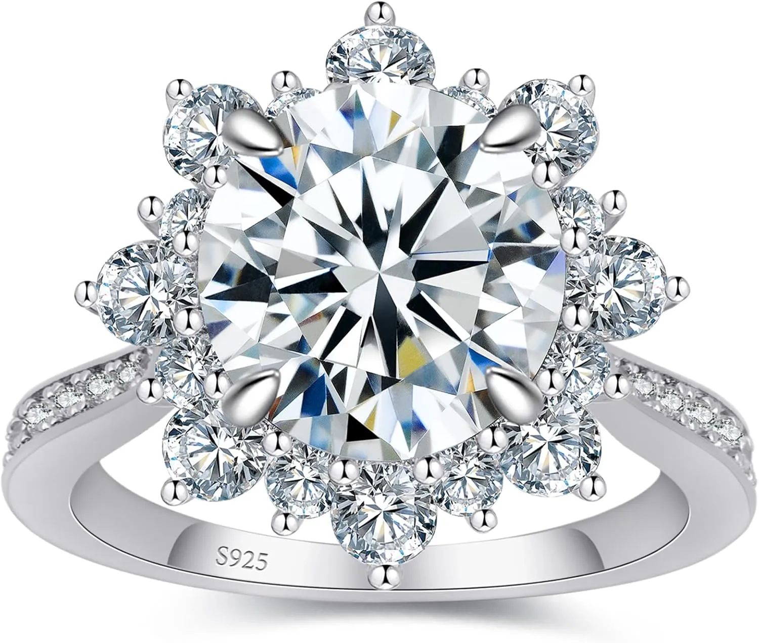 Flower Moissanite Engagement Rings for Women.Women's 925 Sterling Silver Big Flower Shaped Engagement Moissanite Ring,D Color VVS1 Wedding Bands Moissanite Halo Rings 0.5/1.5/2/3CT