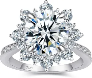 Flower Moissanite Engagement Rings for Women.Women's 925 Sterling Silver Big Flower Shaped Engagement Moissanite Ring,D Color VVS1 Wedding Bands Moissanite Halo Rings 0.5/1.5/2/3CT