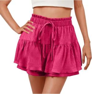 Flowy Shorts for Women Ruffle Tiered Summer Shorts A Line Beach Shorts High Waisted Golf Skorts Mini Tennis Skirt