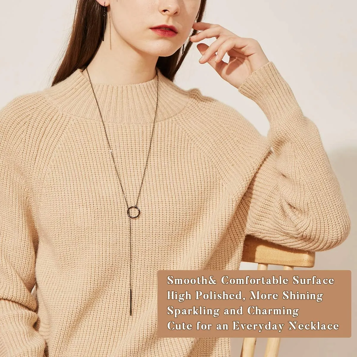FOCALOOK Long Necklaces for Women 14K Gold Plated Dainty Drop Bar Pendant Lariat Y-Shaped Necklace Earring Set 28inch/73cm