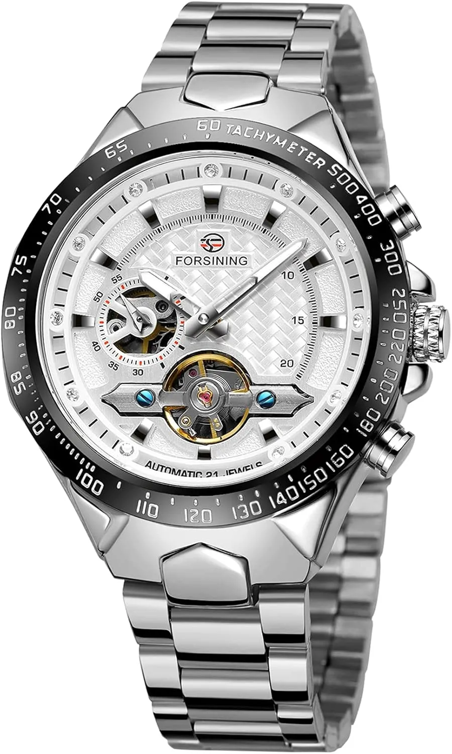 FORSINING Mens Tourbillon Self-Wind Mechanical Independent Seconds Dial Automatic Luxury Stainless Steel Large Dial Wrist Watch