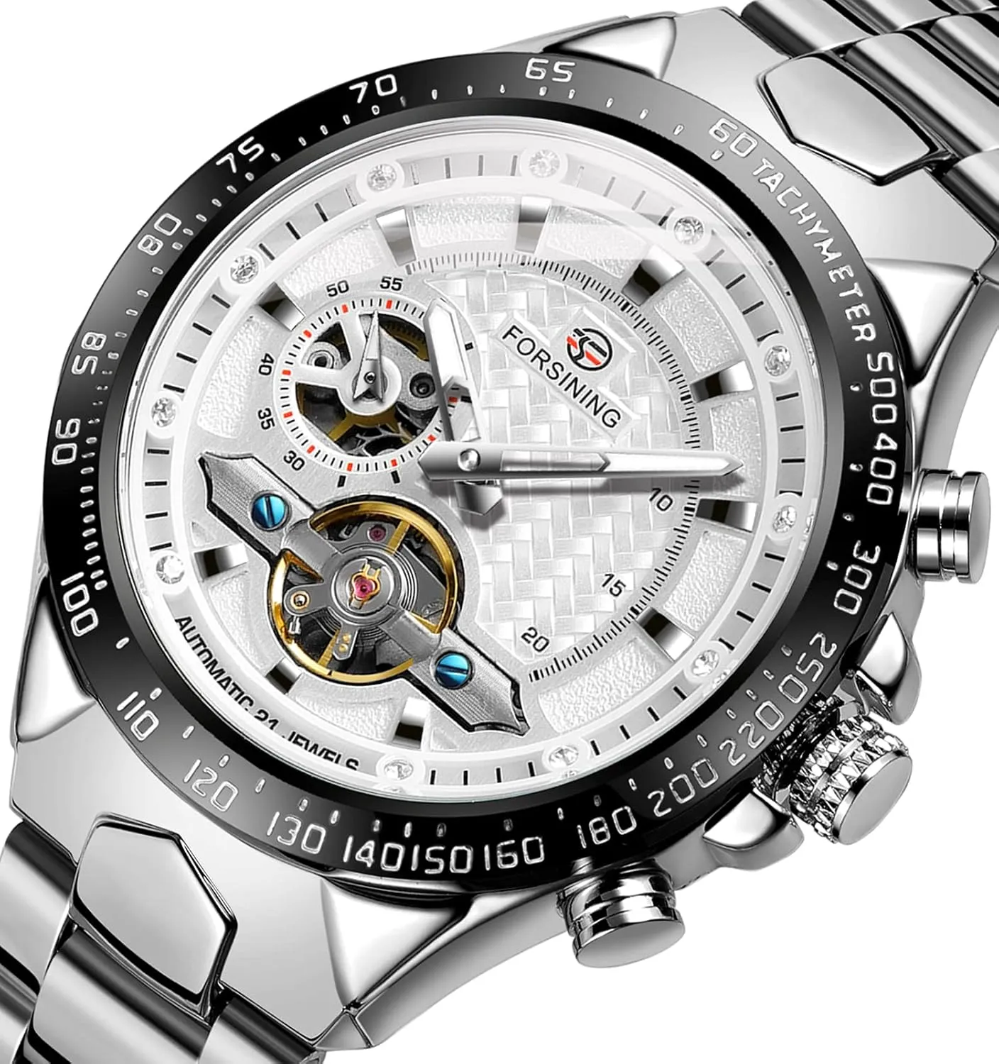 FORSINING Mens Tourbillon Self-Wind Mechanical Independent Seconds Dial Automatic Luxury Stainless Steel Large Dial Wrist Watch