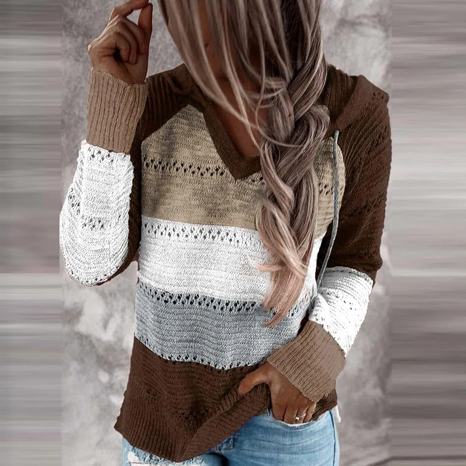 FQZWONG Spring Sweaters for Women 2025 Plus Size Long Sleeve Hoodies Casual Ladies Sweatshirts Fashion Knit Hooded Tops