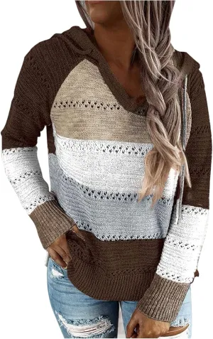 FQZWONG Spring Sweaters for Women 2025 Plus Size Long Sleeve Hoodies Casual Ladies Sweatshirts Fashion Knit Hooded Tops