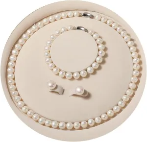 Freshwater Cultured Pearl Necklaces Set Real Pearl Jewelry Set for Women Stunning Pearl Necklace and Earring Set with Pearl Bracelet Birthday Wedding Gifts for Mom Wife Bride (White)