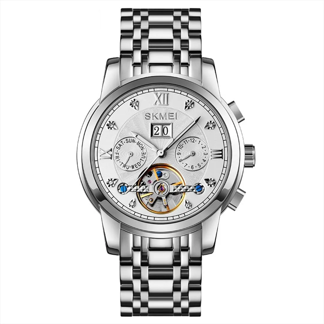 Fully Automatic Mechanical Watch with Tourbillon Hollow Movement, Multifunctional Display of Week, Calendar, Month, Men's Waterproof Luminous Mechanical Watch