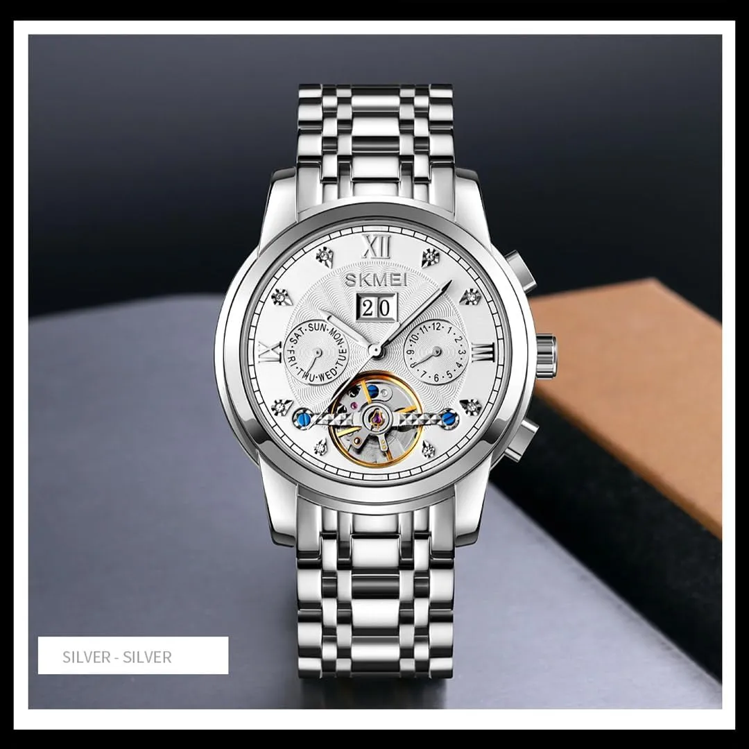 Fully Automatic Mechanical Watch with Tourbillon Hollow Movement, Multifunctional Display of Week, Calendar, Month, Men's Waterproof Luminous Mechanical Watch
