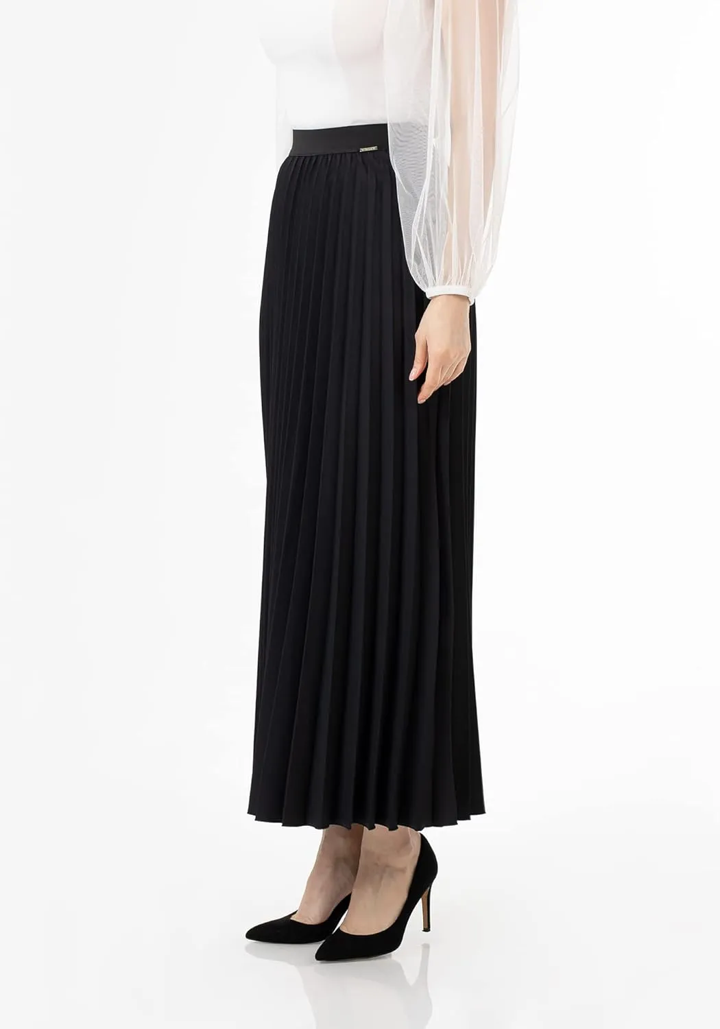 G-Line Women's Pleated Maxi Skirt - Modest Elastic High Waist A Line Swing Boho Ruffle Plisse Long Skirt for Casual or Office