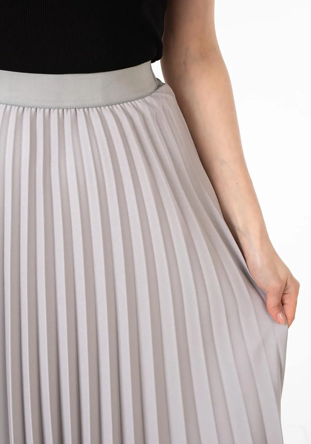 G-Line Women's Pleated Maxi Skirt - Modest Elastic High Waist A Line Swing Boho Ruffle Plisse Long Skirt for Casual or Office