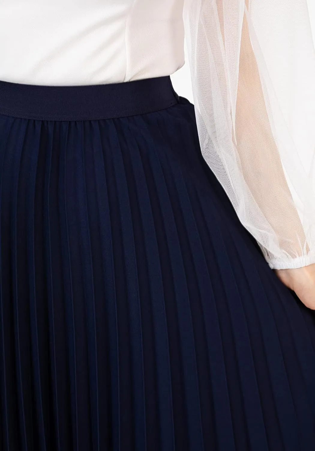 G-Line Women's Pleated Maxi Skirt - Modest Elastic High Waist A Line Swing Boho Ruffle Plisse Long Skirt for Casual or Office