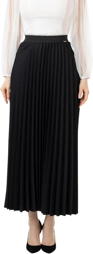 G-Line Women's Pleated Maxi Skirt - Modest Elastic High Waist A Line Swing Boho Ruffle Plisse Long Skirt for Casual or Office