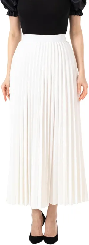 G-Line Women's Pleated Maxi Skirt - Modest Elastic High Waist A Line Swing Boho Ruffle Plisse Long Skirt for Casual or Office