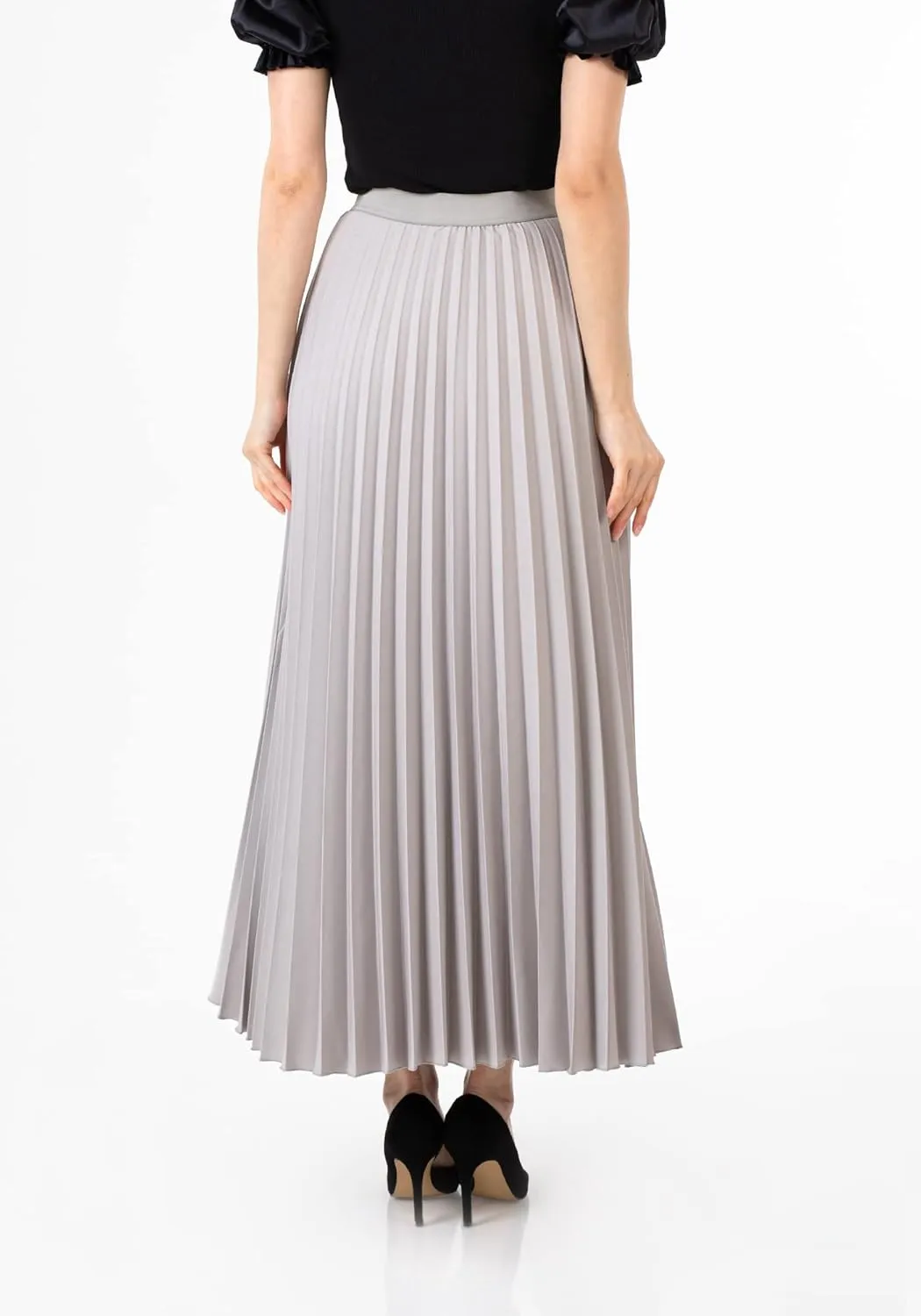 G-Line Women's Pleated Maxi Skirt - Modest Elastic High Waist A Line Swing Boho Ruffle Plisse Long Skirt for Casual or Office