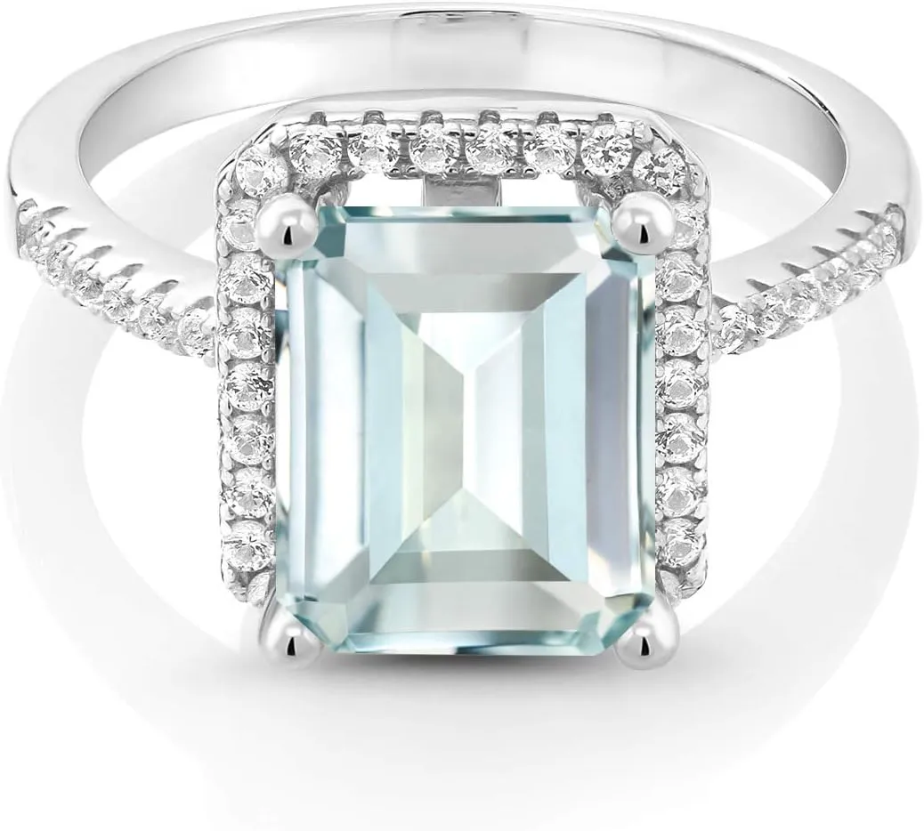 Gem Stone King 925 Sterling Silver Gemstone Birthstone Engagement Ring | Emerald Cut 10X8MM | Wedding Engagement Anniversary Promise Ring For Women | Available In Size 5, 6, 7, 8, 9