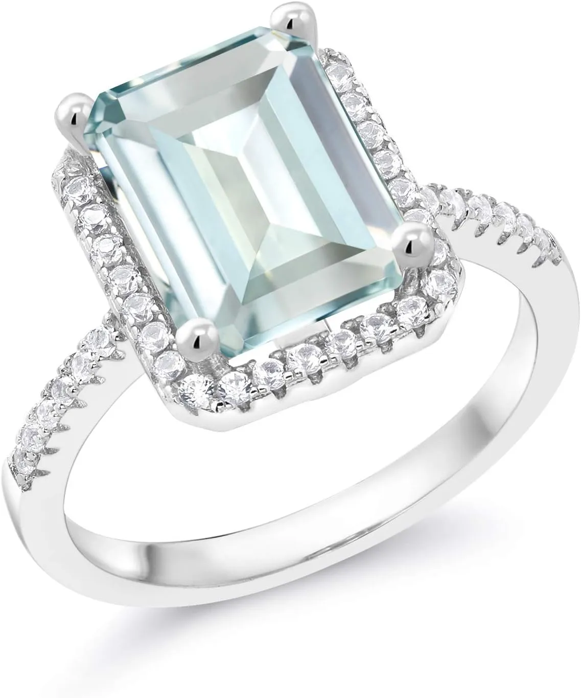 Gem Stone King 925 Sterling Silver Gemstone Birthstone Engagement Ring | Emerald Cut 10X8MM | Wedding Engagement Anniversary Promise Ring For Women | Available In Size 5, 6, 7, 8, 9