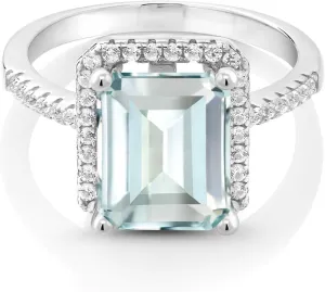 Gem Stone King 925 Sterling Silver Gemstone Birthstone Engagement Ring | Emerald Cut 10X8MM | Wedding Engagement Anniversary Promise Ring For Women | Available In Size 5, 6, 7, 8, 9