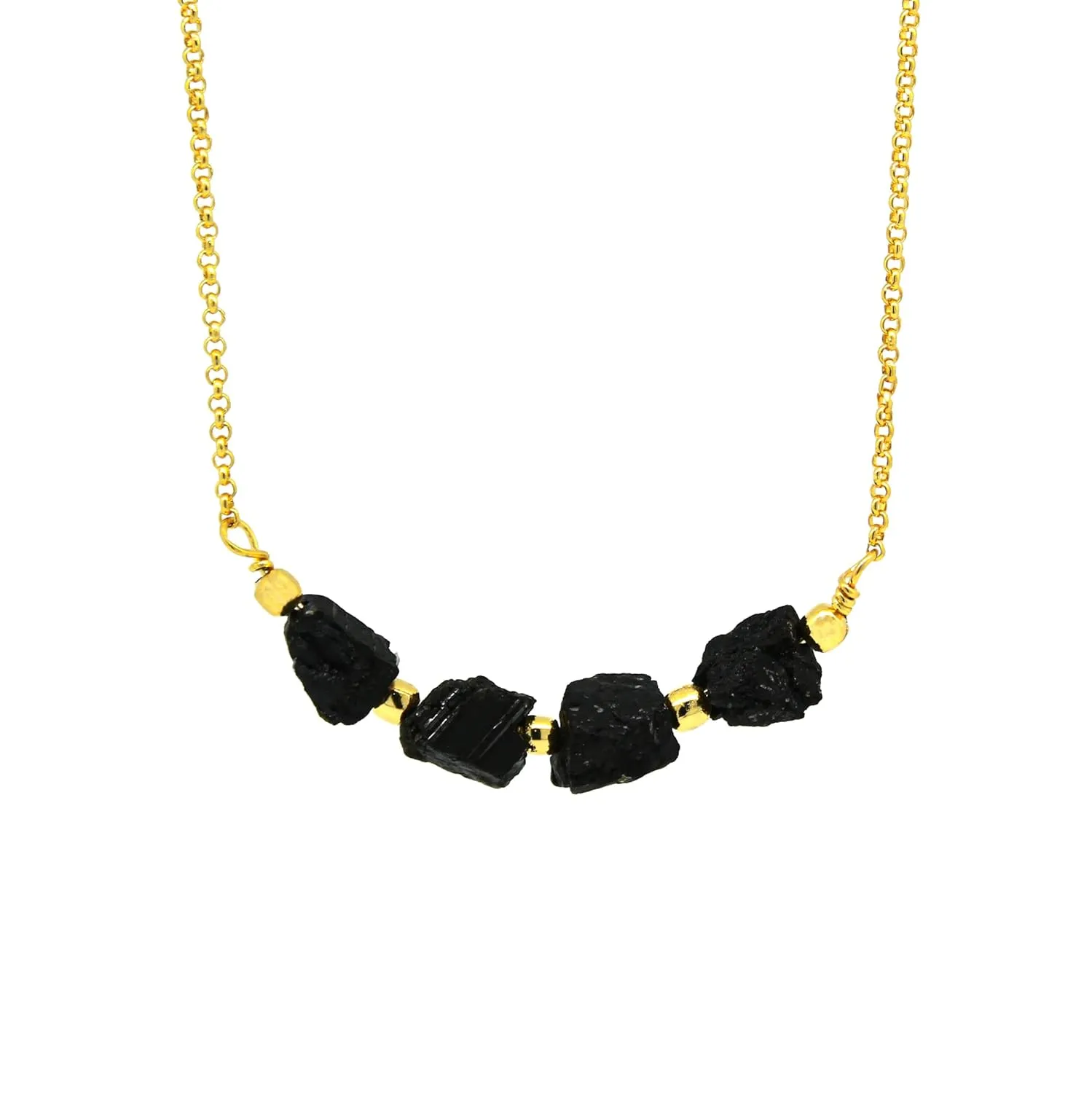 Gempires Real Black Tourmaline Bar Dainty Necklaces For Women Lightweight Gemstone Crystal Jewelry- Hypoallergenic Gold Plated 22 Inch Adjustable Chain