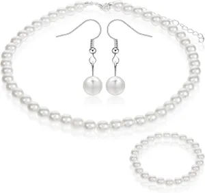 Giantree 3Pcs Pearl Set Jewelry for Women, Pearl Necklace Earring Set Gifts for Grandma for Wedding Birthday (Earring Hook)
