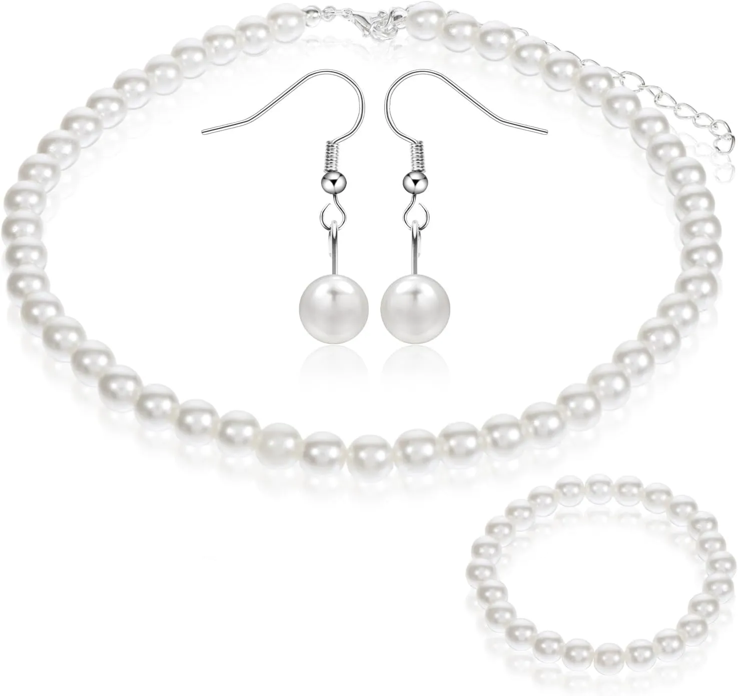 Giantree 3Pcs Pearl Set Jewelry for Women, Pearl Necklace Earring Set Gifts for Grandma for Wedding Birthday (Earring Hook)