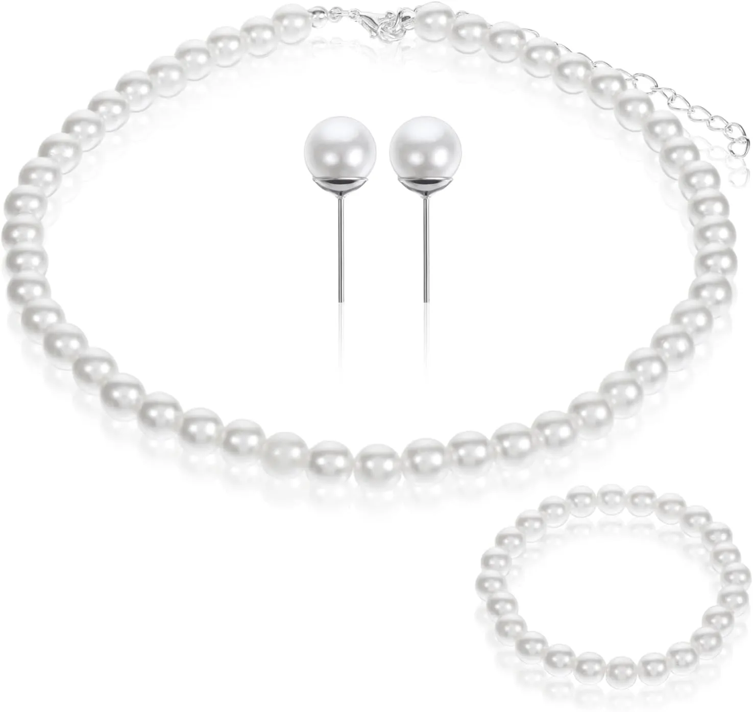 Giantree 3Pcs Pearl Set Jewelry for Women, Pearl Necklace Earring Set Gifts for Grandma, Pearl Necklaces for Women, Faux Pearl Jewelry for Wedding Birthday (Earring)
