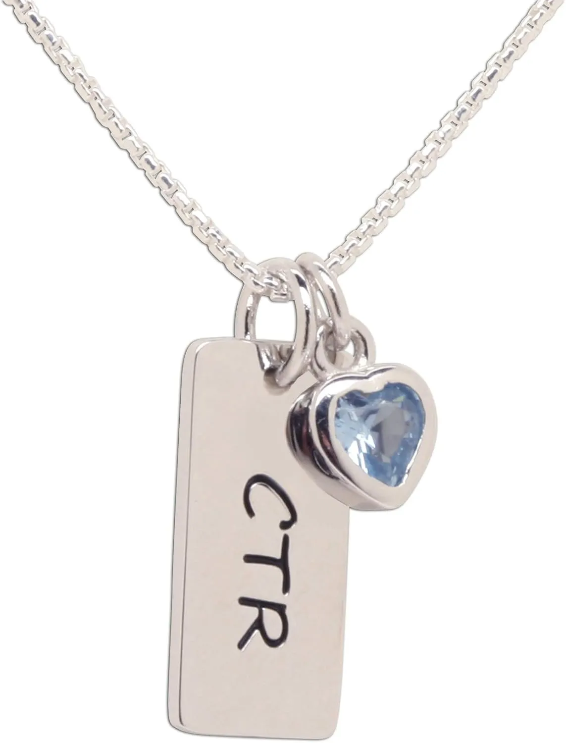 Girl's Sterling Silver CTR Bar Necklace with Simulated Birthstone Heart Charm