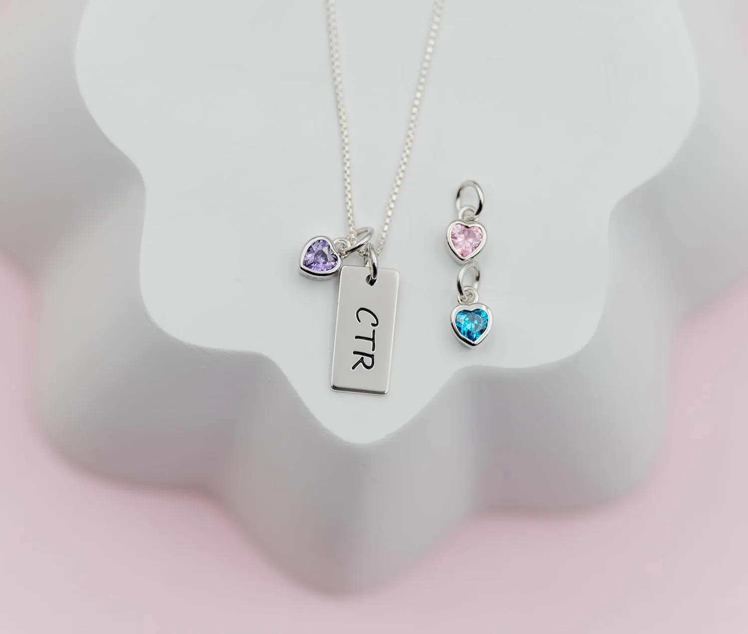 Girl's Sterling Silver CTR Bar Necklace with Simulated Birthstone Heart Charm