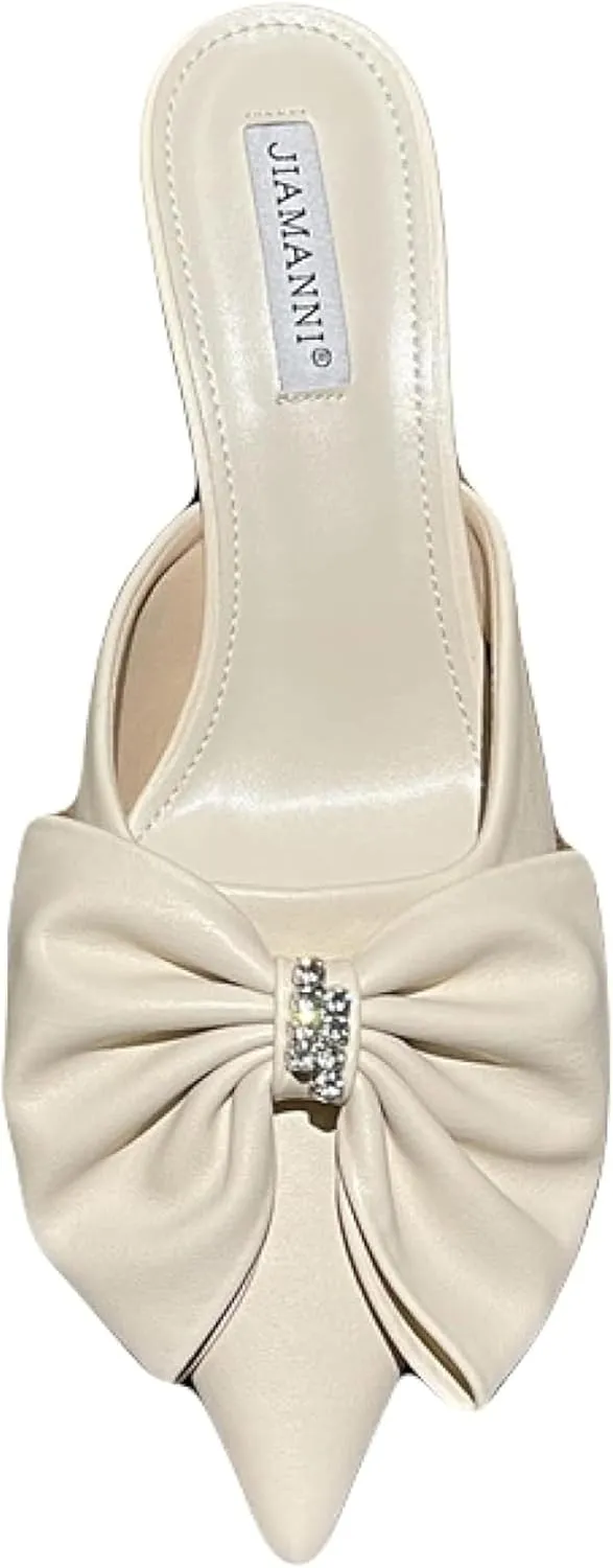 Girls Wear Mule Sandals, Elegant Bow, Pointed Kitten High Heels, Women's Backless Loafer Outdoor Slide