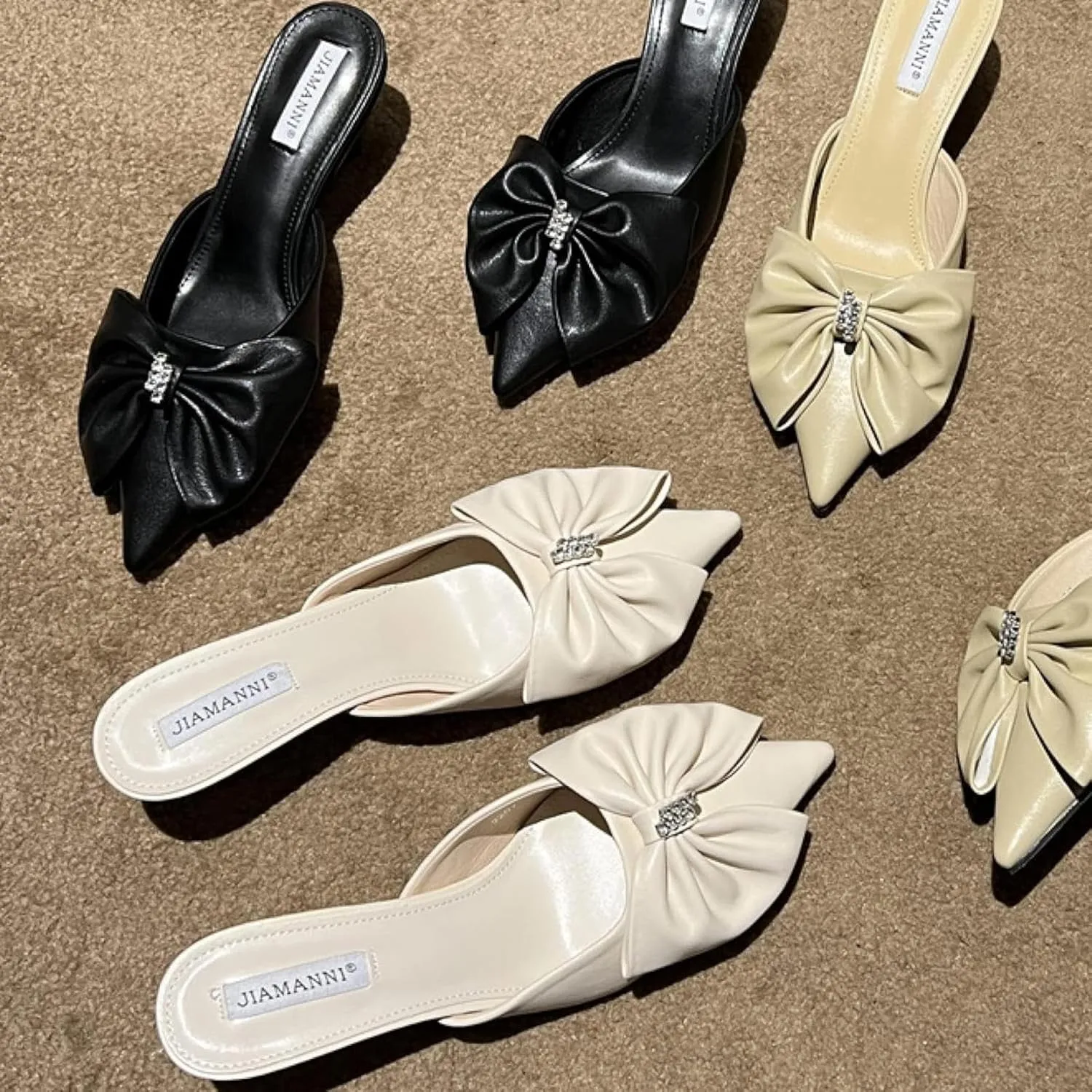 Girls Wear Mule Sandals, Elegant Bow, Pointed Kitten High Heels, Women's Backless Loafer Outdoor Slide