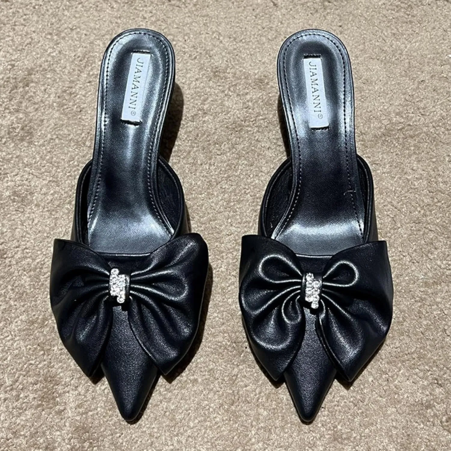 Girls Wear Mule Sandals, Elegant Bow, Pointed Kitten High Heels, Women's Backless Loafer Outdoor Slide