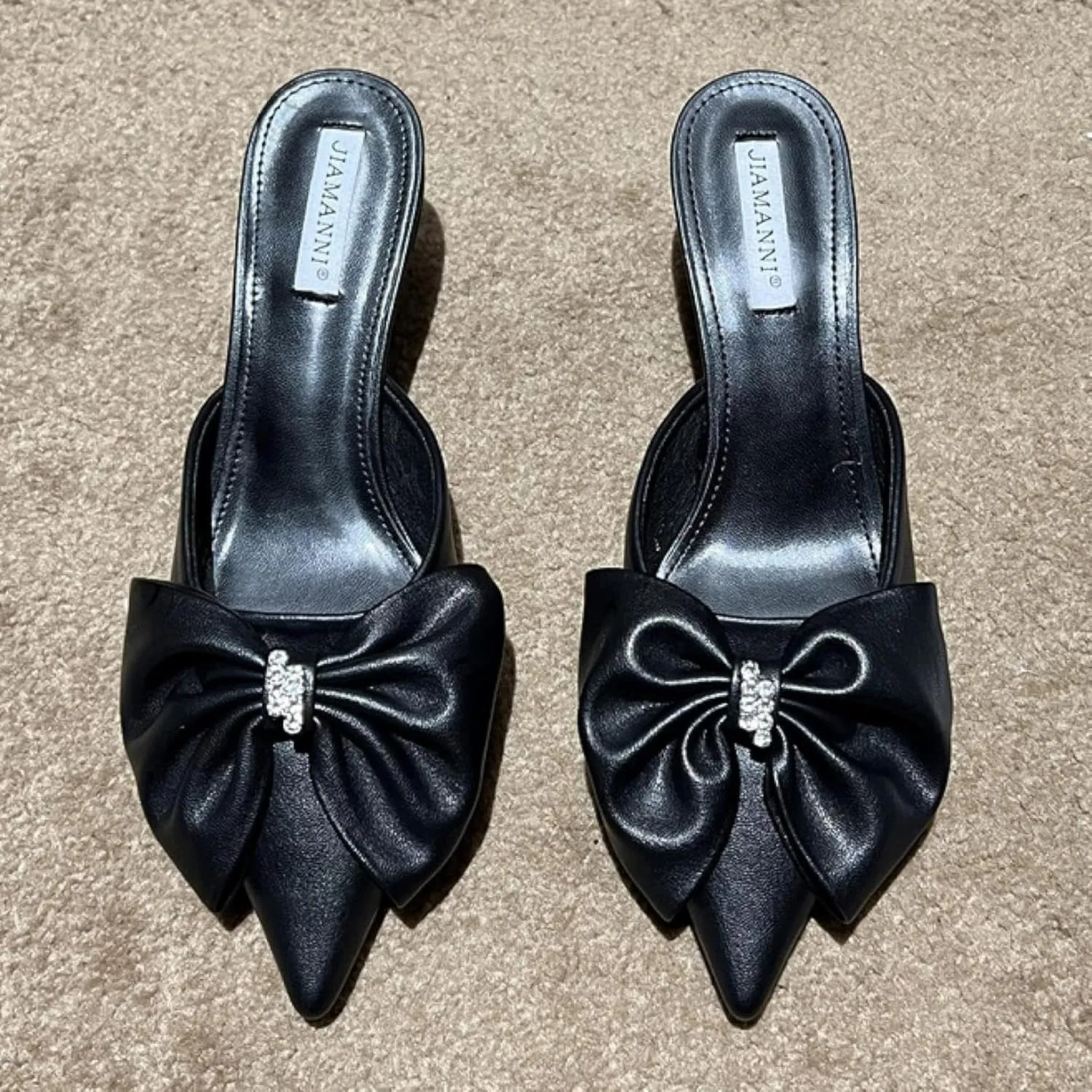 Girls Wear Mule Sandals, Elegant Bow, Pointed Kitten High Heels, Women's Backless Loafer Outdoor Slide