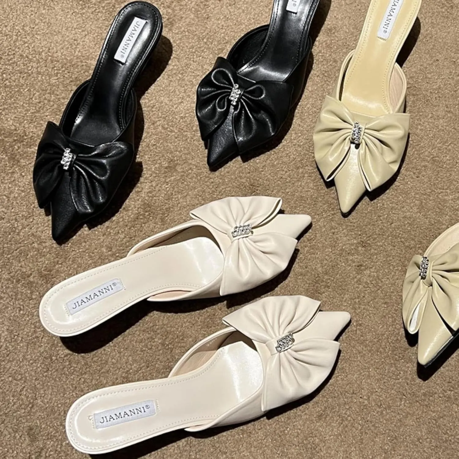 Girls Wear Mule Sandals, Elegant Bow, Pointed Kitten High Heels, Women's Backless Loafer Outdoor Slide