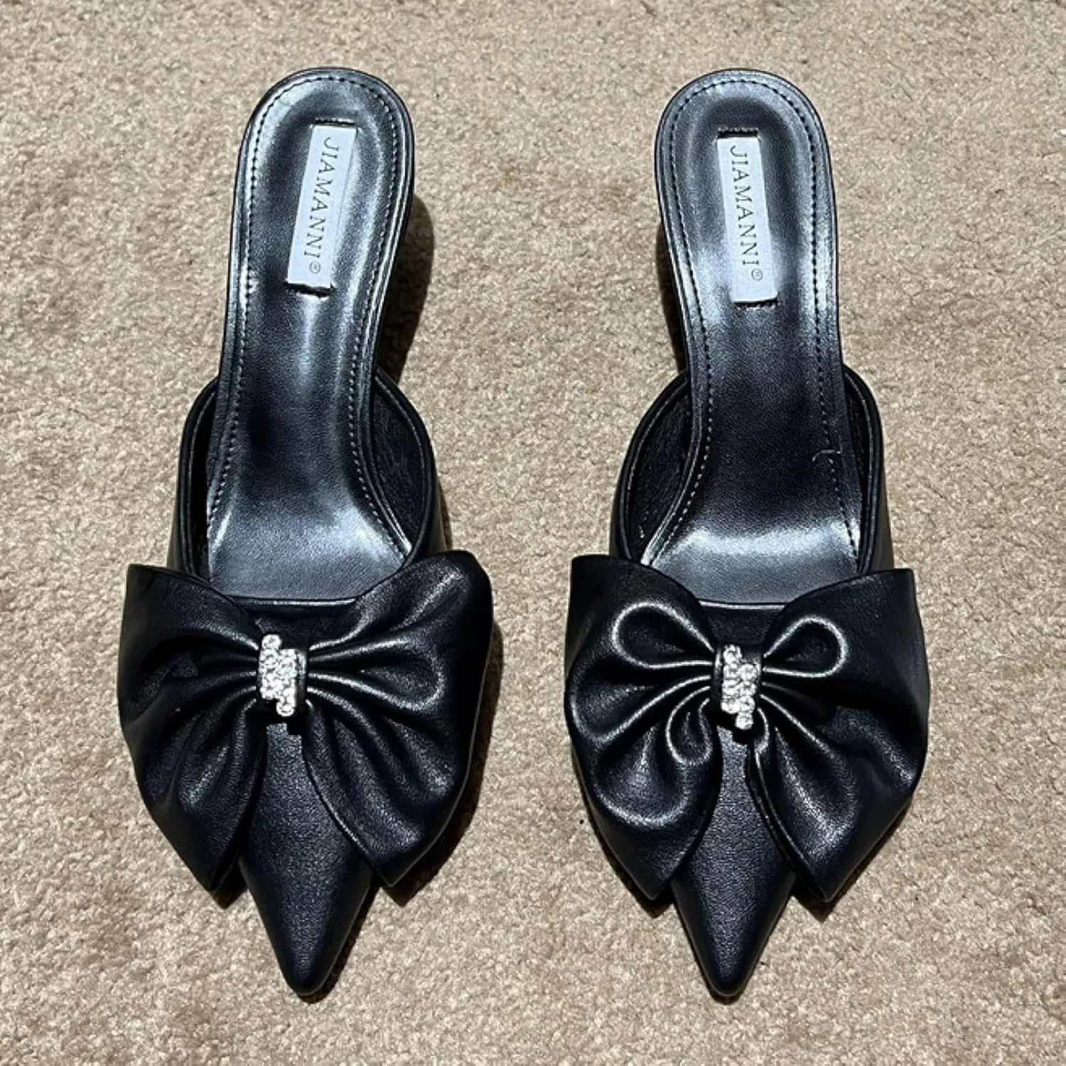 Girls Wear Mule Sandals, Elegant Bow, Pointed Kitten High Heels, Women's Backless Loafer Outdoor Slide