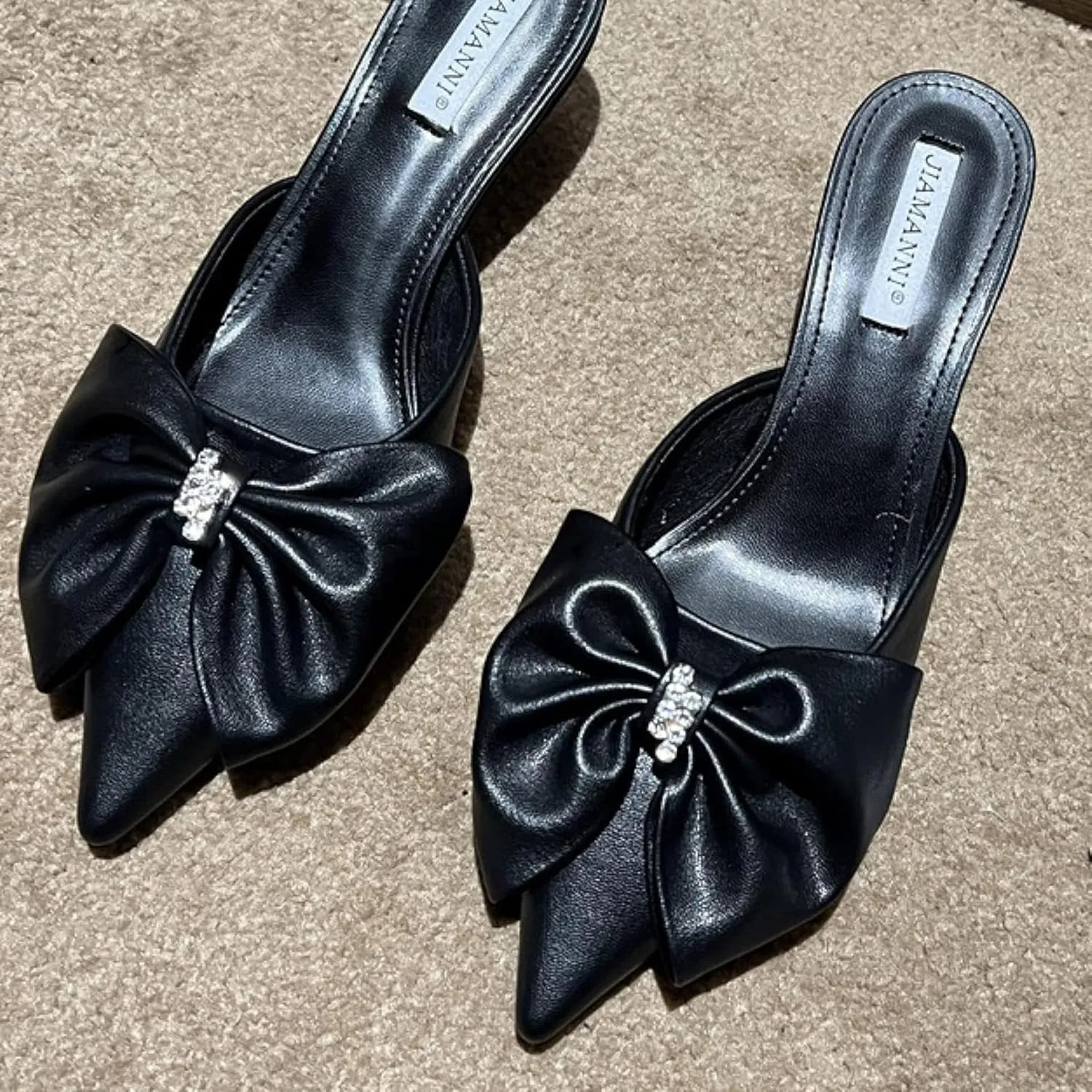 Girls Wear Mule Sandals, Elegant Bow, Pointed Kitten High Heels, Women's Backless Loafer Outdoor Slide