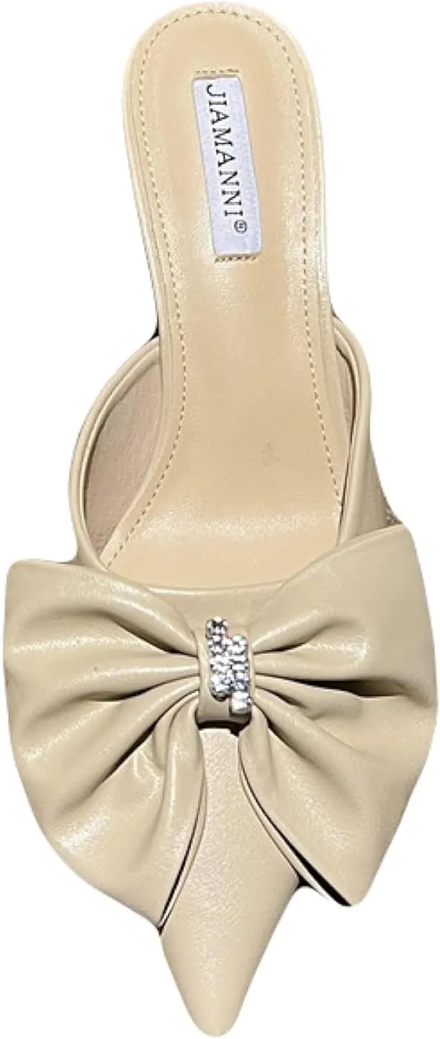 Girls Wear Mule Sandals, Elegant Bow, Pointed Kitten High Heels, Women's Backless Loafer Outdoor Slide