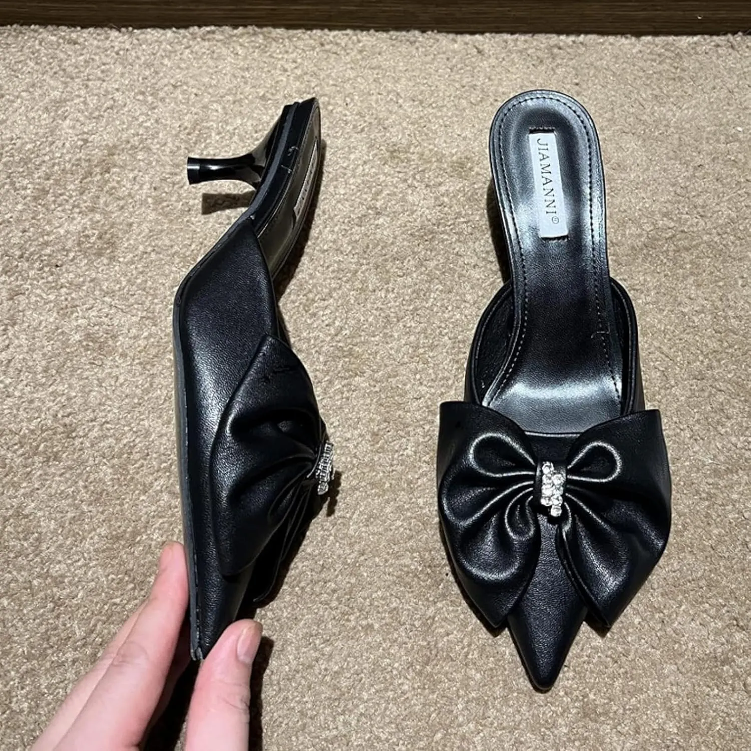 Girls Wear Mule Sandals, Elegant Bow, Pointed Kitten High Heels, Women's Backless Loafer Outdoor Slide