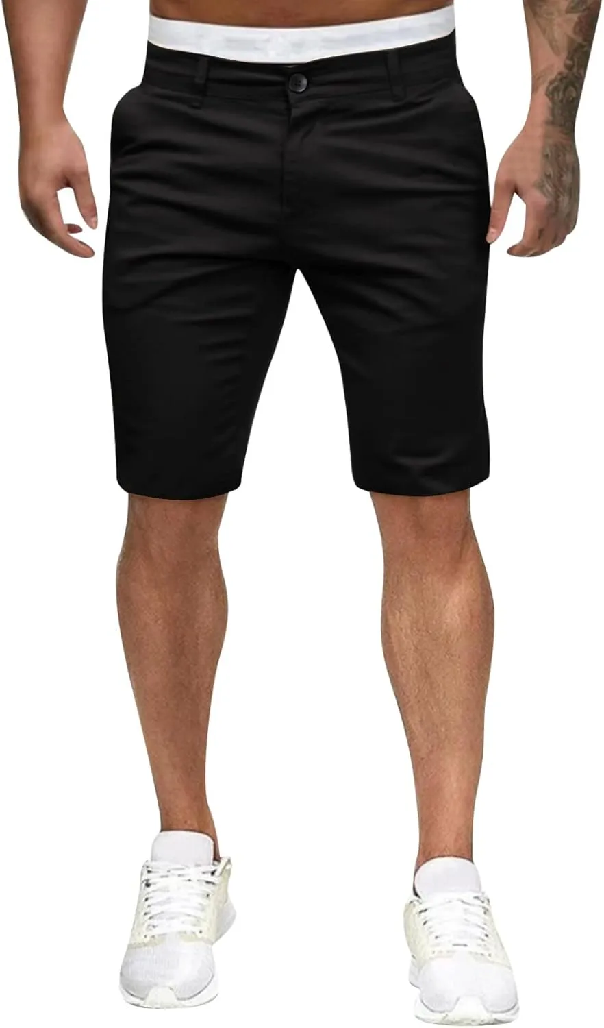GOKKILRW Mens Slim Fit Casual Chino Shorts Comfort Stretch Cotton Work Shorts Summer Beach Stretch Twill Chino Golf Shorts