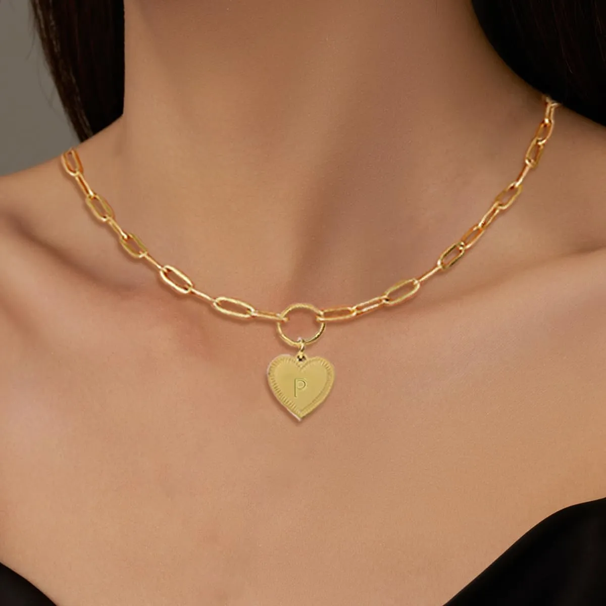 Gold A-Z Initial Necklace Heart Initial Pendant Necklaces Letter Choker Necklace For Women Birthday Valentine's Day Mother's Day Gift
