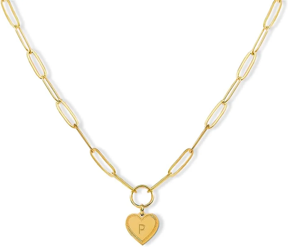 Gold A-Z Initial Necklace Heart Initial Pendant Necklaces Letter Choker Necklace For Women Birthday Valentine's Day Mother's Day Gift
